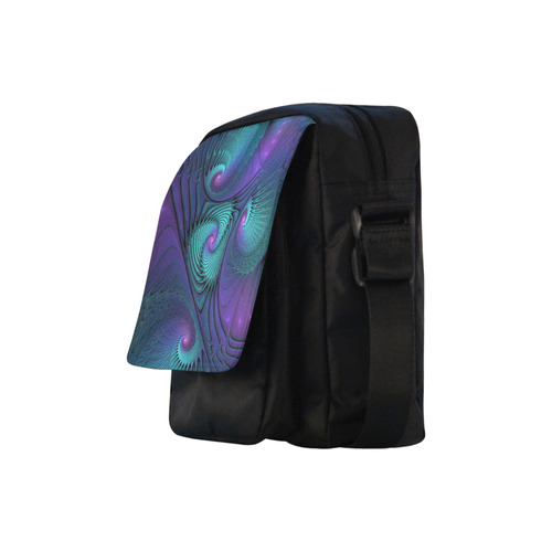 Purple meets Turquoise modern abstract Fractal Art Crossbody Nylon Bags (Model 1633)