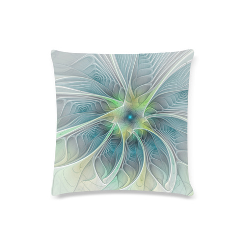 Floral Fantasy Abstract Blue Green Fractal Flower Custom Zippered Pillow Case 16"x16"(Twin Sides)