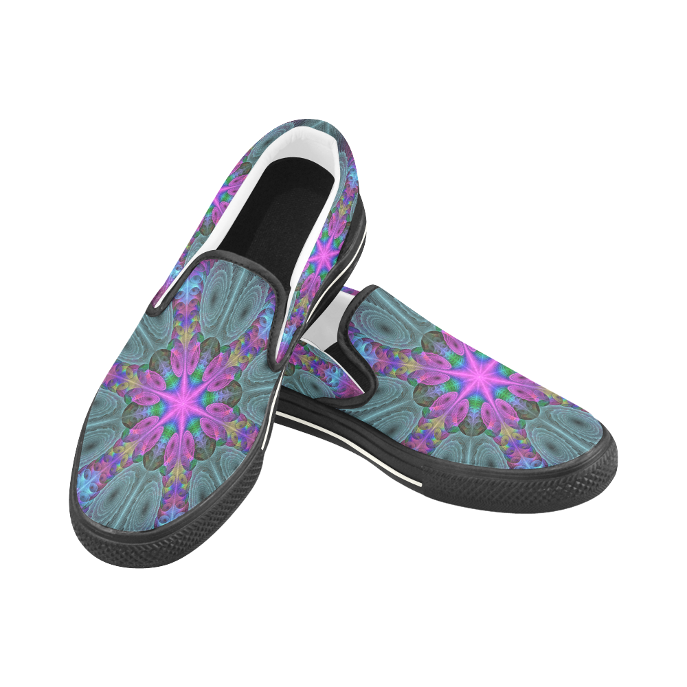Mandala From Center Colorful Fractal Art With Pink Slip-on Canvas Shoes for Kid (Model 019)