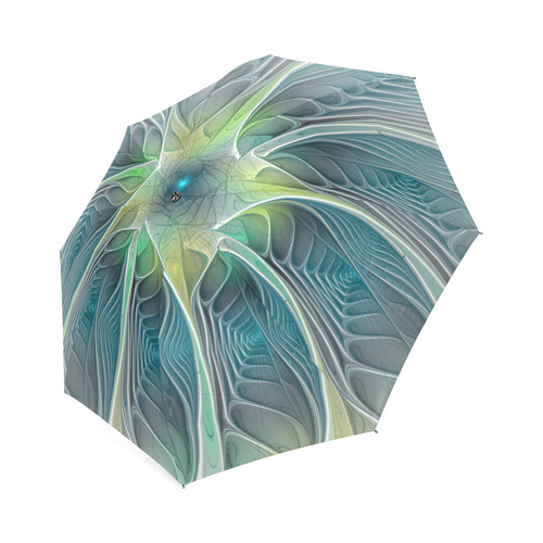 Floral Fantasy Abstract Blue Green Fractal Flower Foldable Umbrella (Model U01)