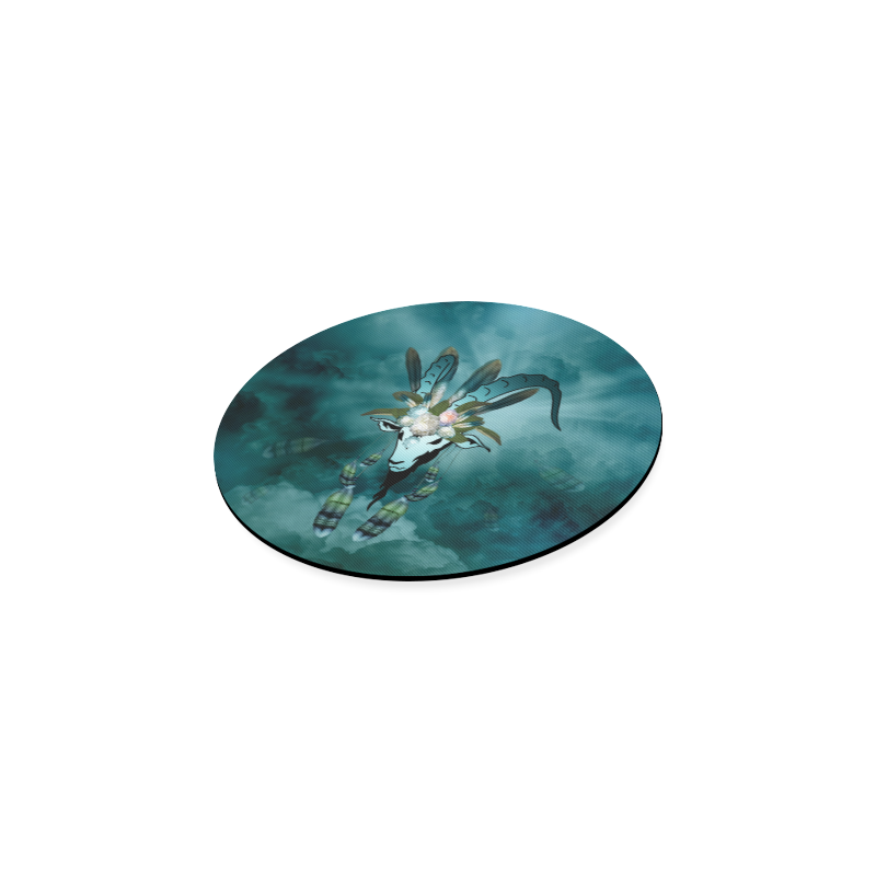 The billy goat with feathers and flowers Round Coaster