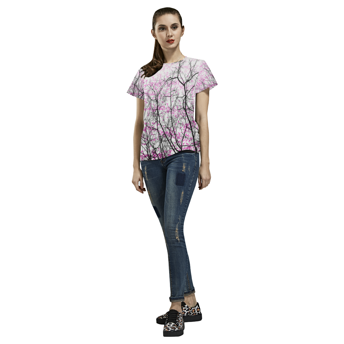 Cherry Blossom All Over Print T-Shirt for Women (USA Size) (Model T40)