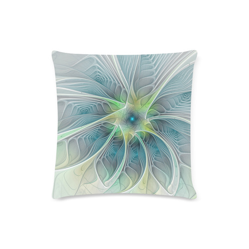 Floral Fantasy Abstract Blue Green Fractal Flower Custom Zippered Pillow Case 16"x16"(Twin Sides)