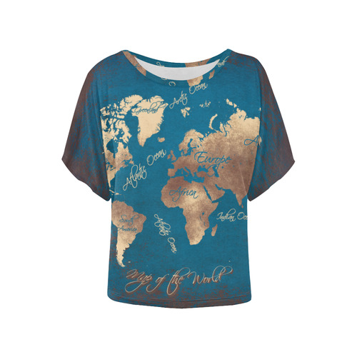 world map Women's Batwing-Sleeved Blouse T shirt (Model T44)