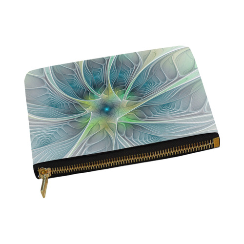 Floral Fantasy Abstract Blue Green Fractal Flower Carry-All Pouch 12.5''x8.5''