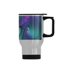 Purple meets Turquoise modern abstract Fractal Art Travel Mug (Silver) (14 Oz)