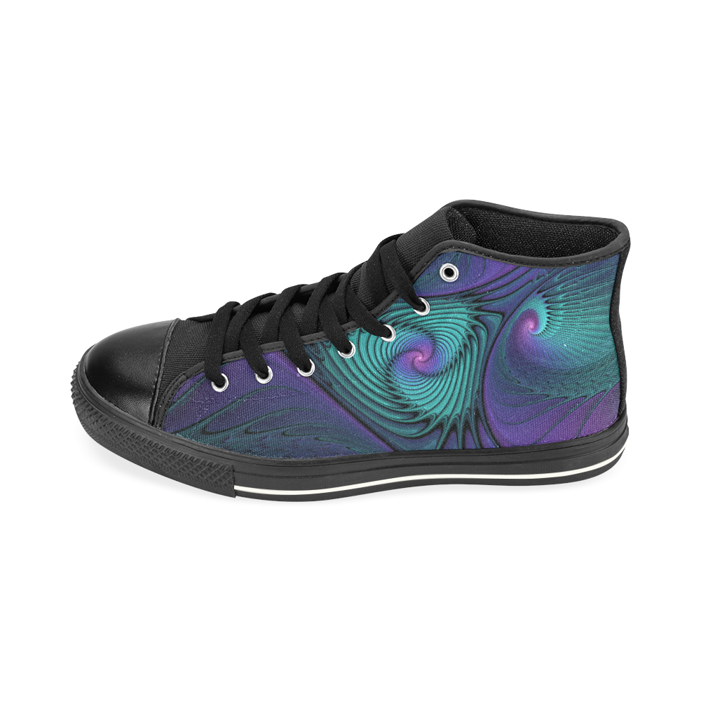 Purple meets Turquoise modern abstract Fractal Art High Top Canvas Shoes for Kid (Model 017)