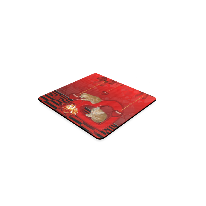 Cute kitten with hearts Square Coaster