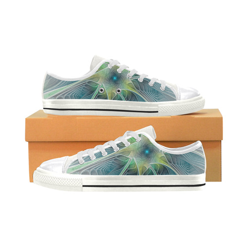 Floral Fantasy Abstract Blue Green Fractal Flower Women's Classic Canvas Shoes (Model 018)