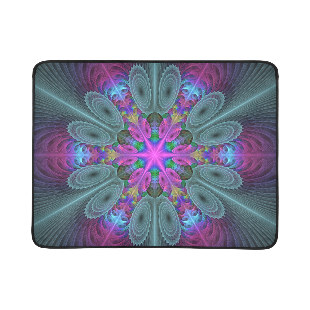 Mandala From Center Colorful Fractal Art With Pink Beach Mat 78"x 60"
