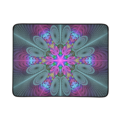 Mandala From Center Colorful Fractal Art With Pink Beach Mat 78"x 60"