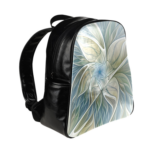 Floral Fantasy Pattern Abstract Blue Khaki Fractal Multi-Pockets Backpack (Model 1636)