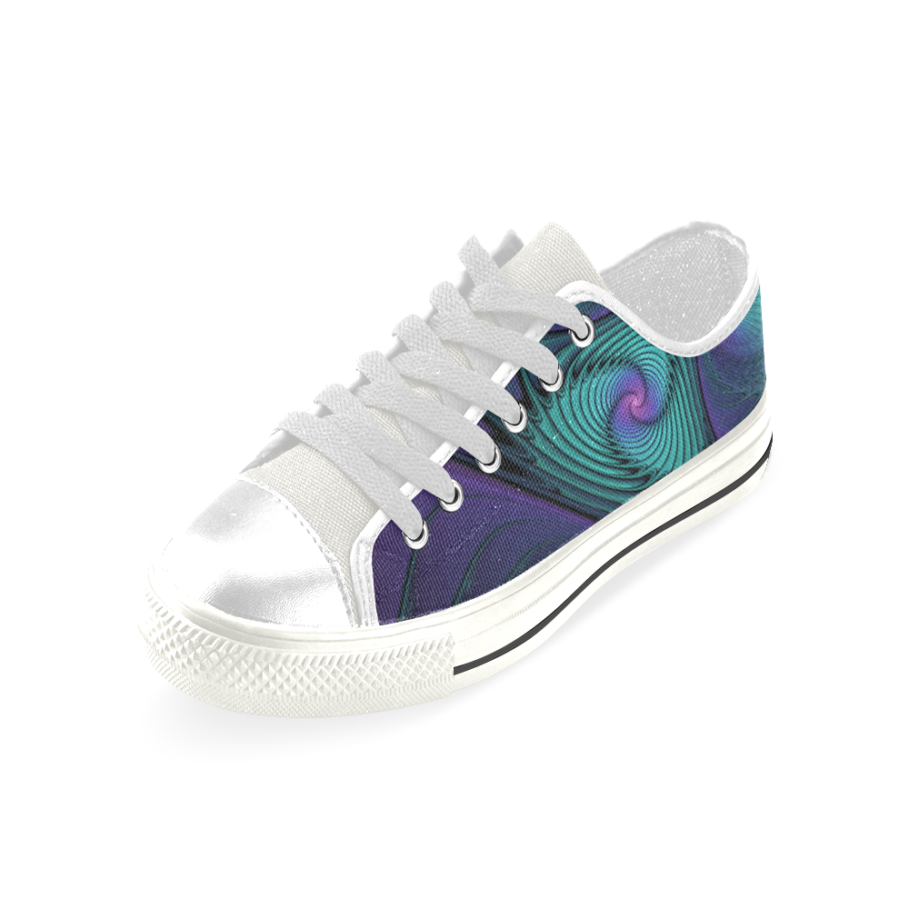 Purple meets Turquoise modern abstract Fractal Art Low Top Canvas Shoes for Kid (Model 018)