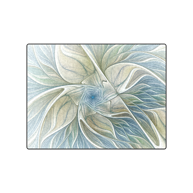 Floral Fantasy Pattern Abstract Blue Khaki Fractal Blanket 50"x60"