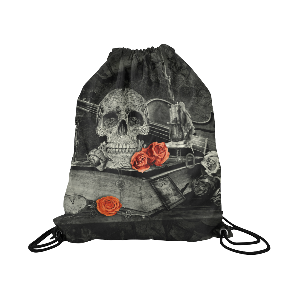 Steampunk Alchemist Mage Red Roses Celtic Skull Large Drawstring Bag Model 1604 (Twin Sides)  16.5"(W) * 19.3"(H)