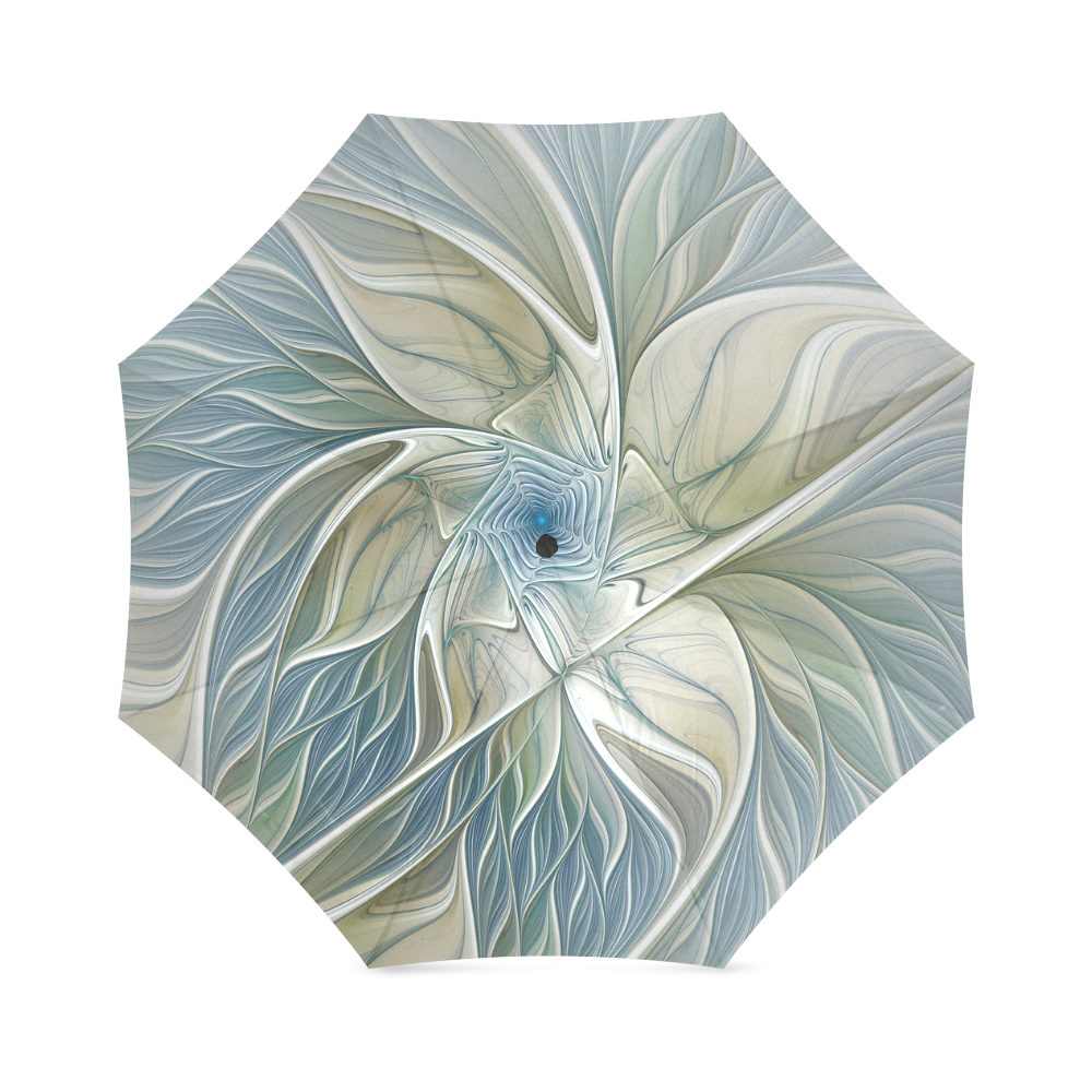 Floral Fantasy Pattern Abstract Blue Khaki Fractal Foldable Umbrella (Model U01)