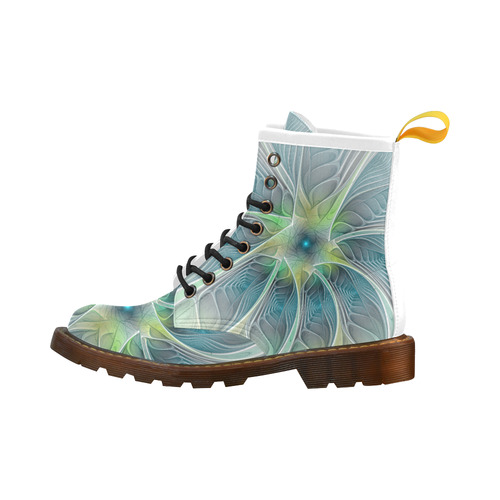 Floral Fantasy Abstract Blue Green Fractal Flower High Grade PU Leather Martin Boots For Women Model 402H