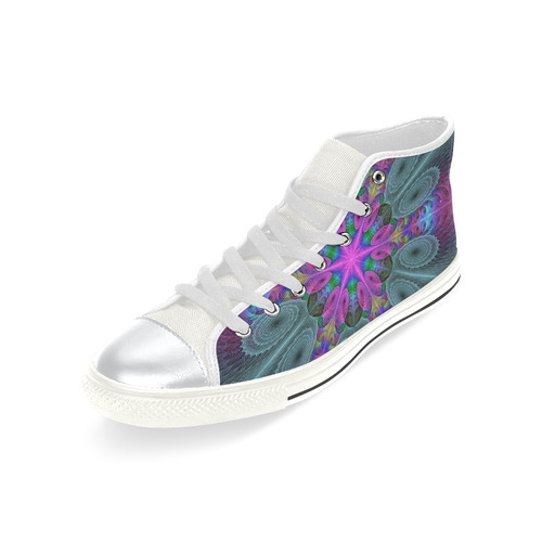 Mandala From Center Colorful Fractal Art With Pink High Top Canvas Shoes for Kid (Model 017)