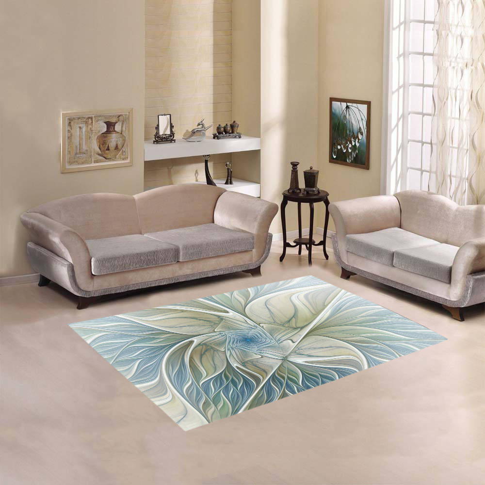 Floral Fantasy Pattern Abstract Blue Khaki Fractal Area Rug 5'3''x4'