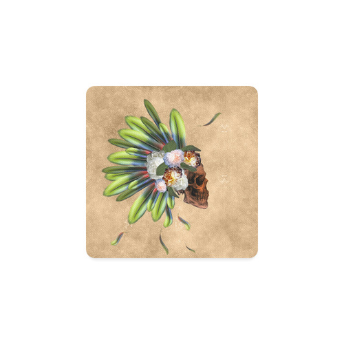 Amazing skull with feathers and flowers Square Coaster