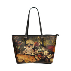 Steampunk Alchemist Mage Roses Celtic Skull Leather Tote Bag/Small (Model 1651)
