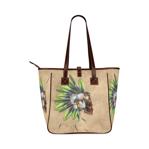 Amazing skull with feathers and flowers Classic Tote Bag (Model 1644)
