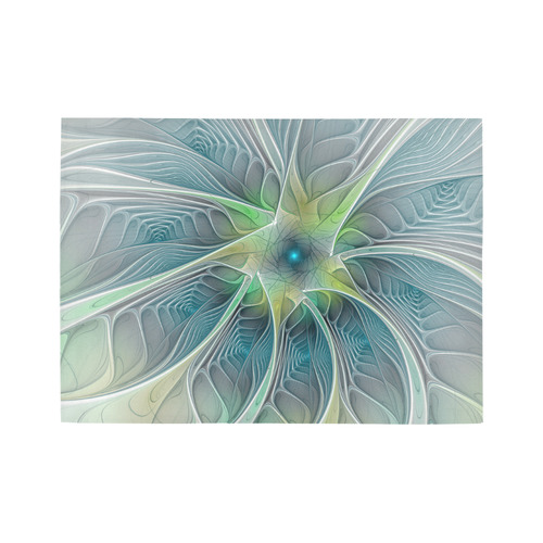Floral Fantasy Abstract Blue Green Fractal Flower Area Rug7'x5'