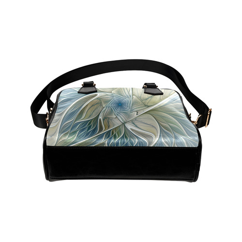 Floral Fantasy Pattern Abstract Blue Khaki Fractal Shoulder Handbag (Model 1634)