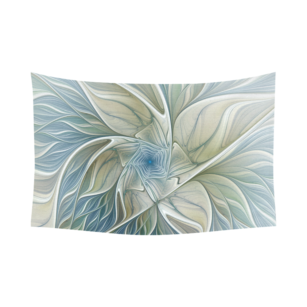 Floral Fantasy Pattern Abstract Blue Khaki Fractal Cotton Linen Wall Tapestry 90"x 60"