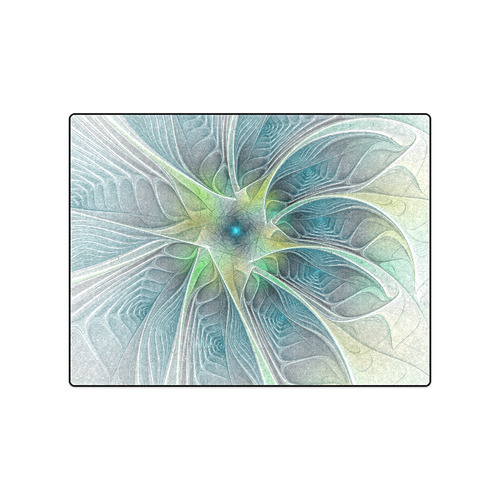Floral Fantasy Abstract Blue Green Fractal Flower Blanket 50"x60"