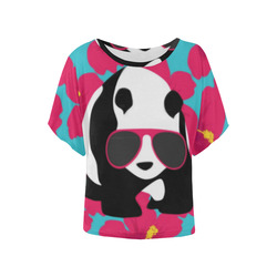 Panda Sunglasses Tropical Hibiscus Floral Women's Batwing-Sleeved Blouse T shirt (Model T44)