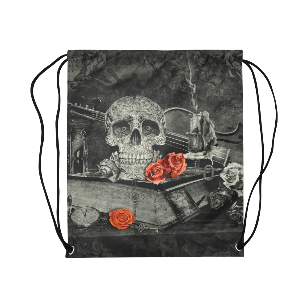 Steampunk Alchemist Mage Red Roses Celtic Skull Large Drawstring Bag Model 1604 (Twin Sides)  16.5"(W) * 19.3"(H)