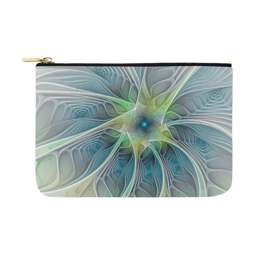 Floral Fantasy Abstract Blue Green Fractal Flower Carry-All Pouch 12.5''x8.5''