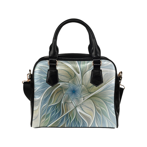 Floral Fantasy Pattern Abstract Blue Khaki Fractal Shoulder Handbag (Model 1634)