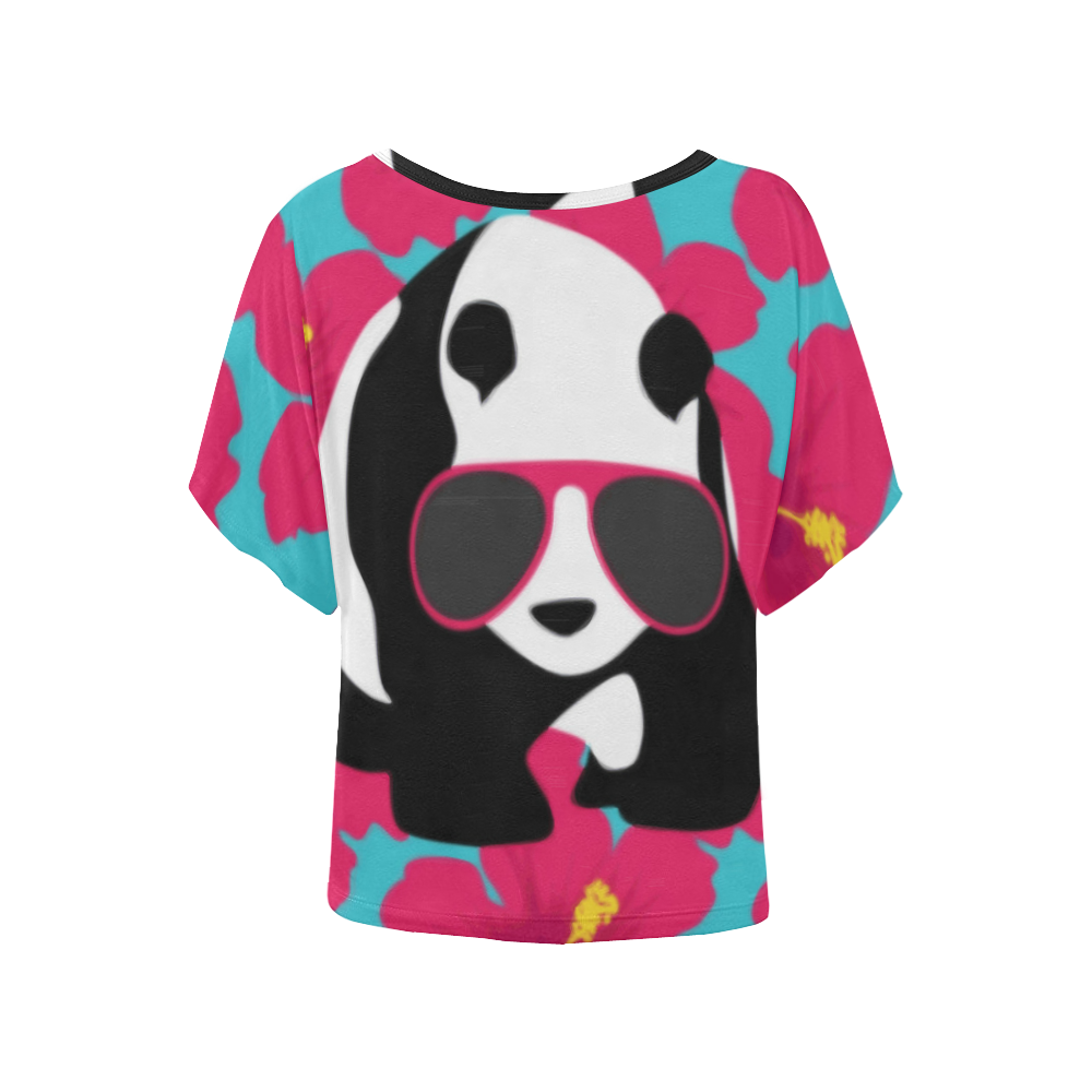 Panda Sunglasses Tropical Hibiscus Floral Women's Batwing-Sleeved Blouse T shirt (Model T44)