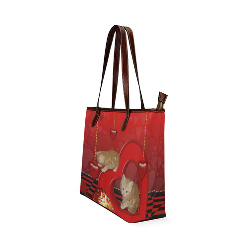 Cute kitten with hearts Shoulder Tote Bag (Model 1646)