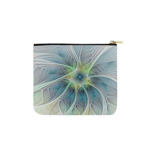 Floral Fantasy Abstract Blue Green Fractal Flower Carry-All Pouch 6''x5''