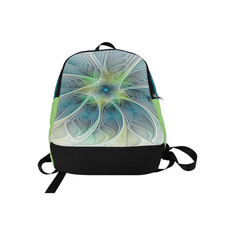 Floral Fantasy Abstract Blue Green Fractal Flower Fabric Backpack for Adult (Model 1659)