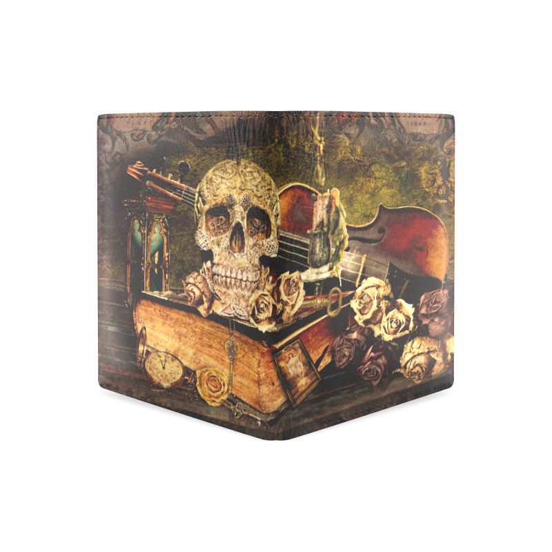 Steampunk Alchemist Mage Roses Celtic Skull Men's Leather Wallet (Model 1612)