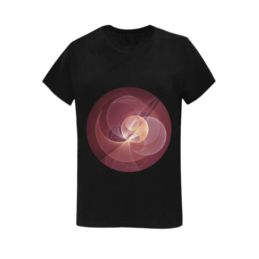 Movement Abstract Modern Wine Red Pink Fractal Art Women's T-Shirt in USA Size (Two Sides Printing)