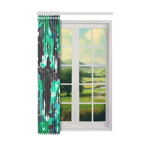 psychedelic vintage camouflage painting texture abstract in green and black Window Curtain 52" x 84"(One Piece)