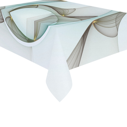 Abstract Modern Turquoise Brown Gold Elegance Cotton Linen Tablecloth 60"x 84"