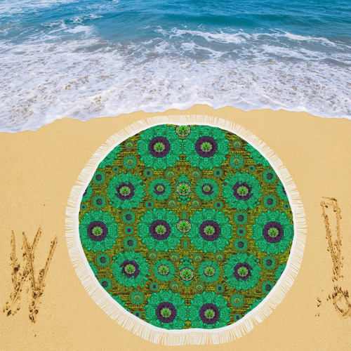 Peacock-flowers in the stars of eden  pop art Circular Beach Shawl 59"x 59"