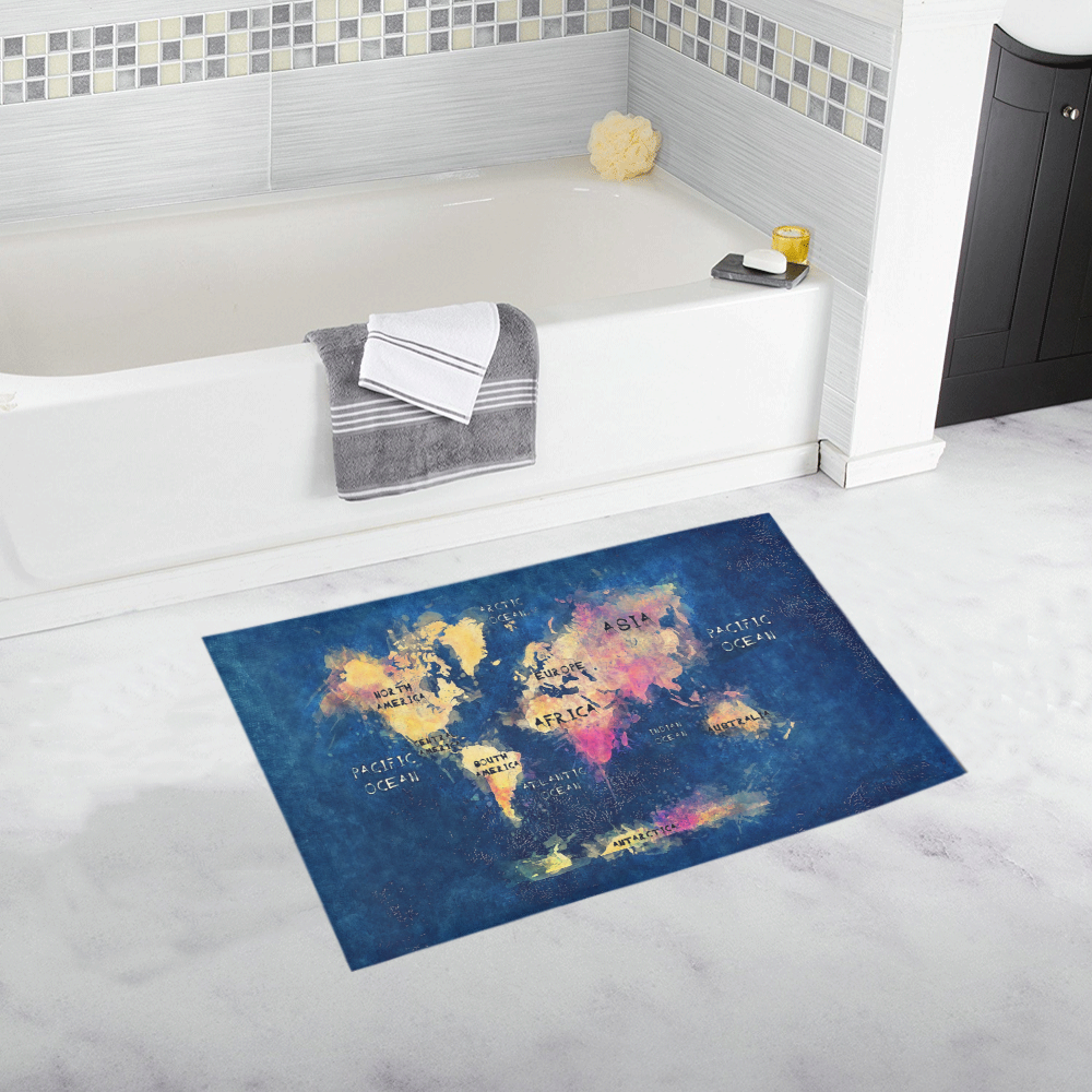 world map oceans and continents Bath Rug 20''x 32''