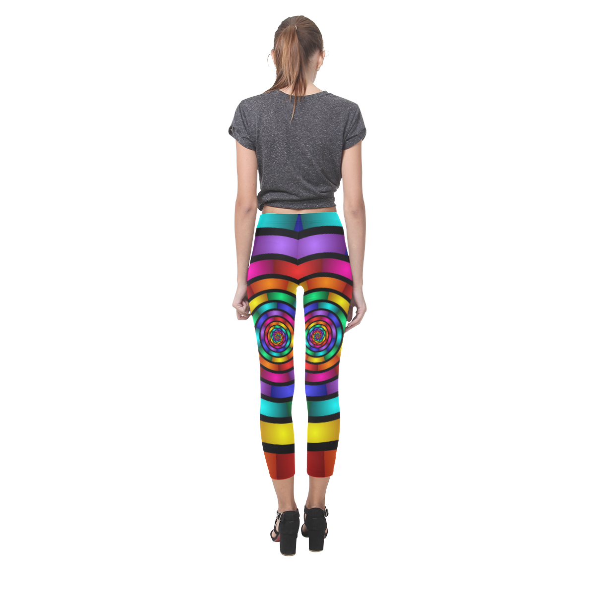 Round Psychedelic Colorful Modern Fractal Graphic Capri Legging (Model L02)