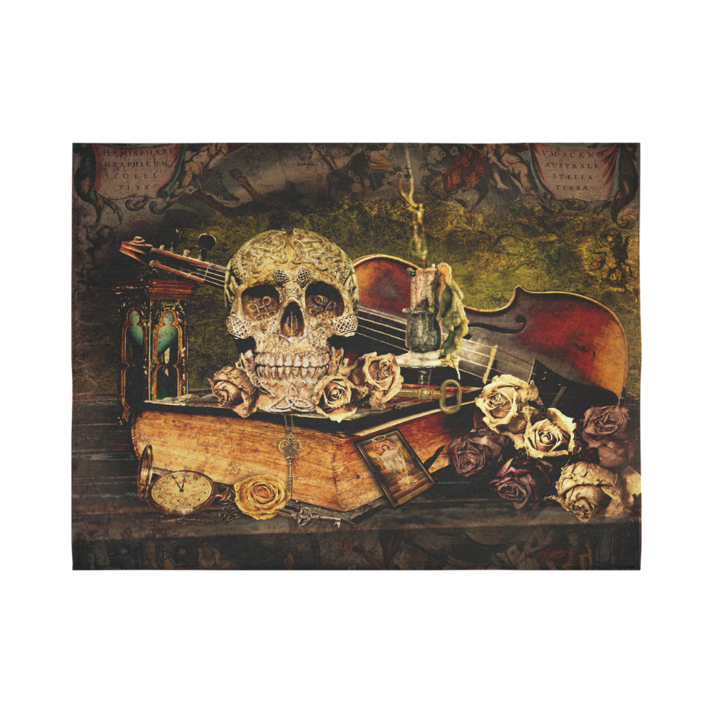 Steampunk Alchemist Mage Roses Celtic Skull Cotton Linen Wall Tapestry 80"x 60"