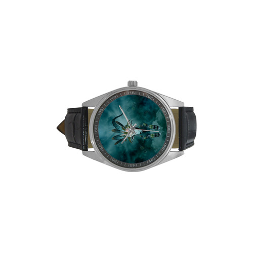 The billy goat with feathers and flowers Men's Casual Leather Strap Watch(Model 211)