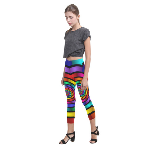 Round Psychedelic Colorful Modern Fractal Graphic Capri Legging (Model L02)