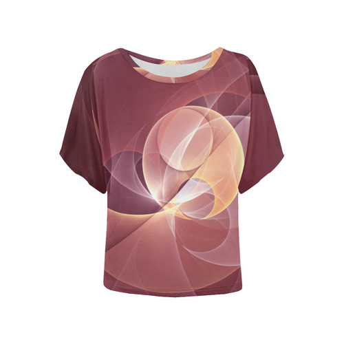 Movement Abstract Modern Wine Red Pink Fractal Art Women's Batwing-Sleeved Blouse T shirt (Model T44)