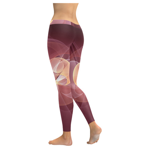 Movement Abstract Modern Wine Red Pink Fractal Art Women's Low Rise Leggings (Invisible Stitch) (Model L05)
